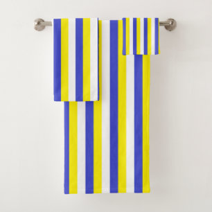 Vertical Blue, Yellow and White Stripes Bath Towel Set