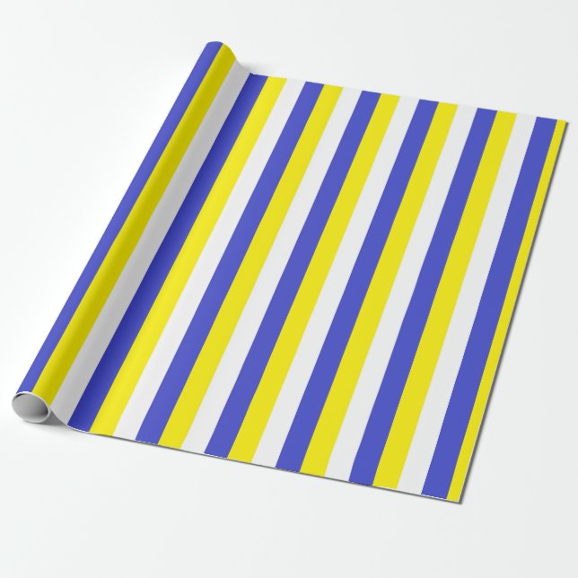 Vertical Blue, Yellow and White Stripes Wrapping Paper (Unrolled)