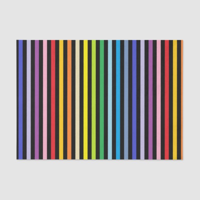 Vertical Broader Spectrum Rainbow and Black Stripe Tissue Paper (Front)