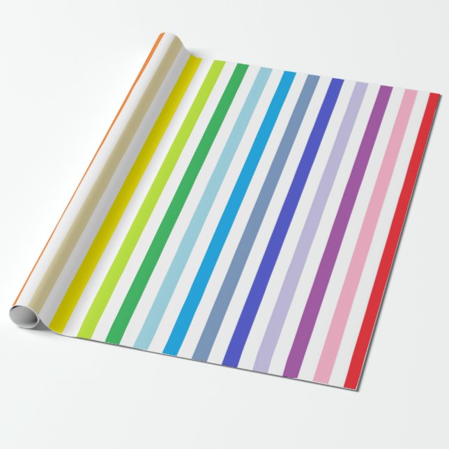 Vertical Broader Spectrum Rainbow and White Stripe Wrapping Paper (Unrolled)