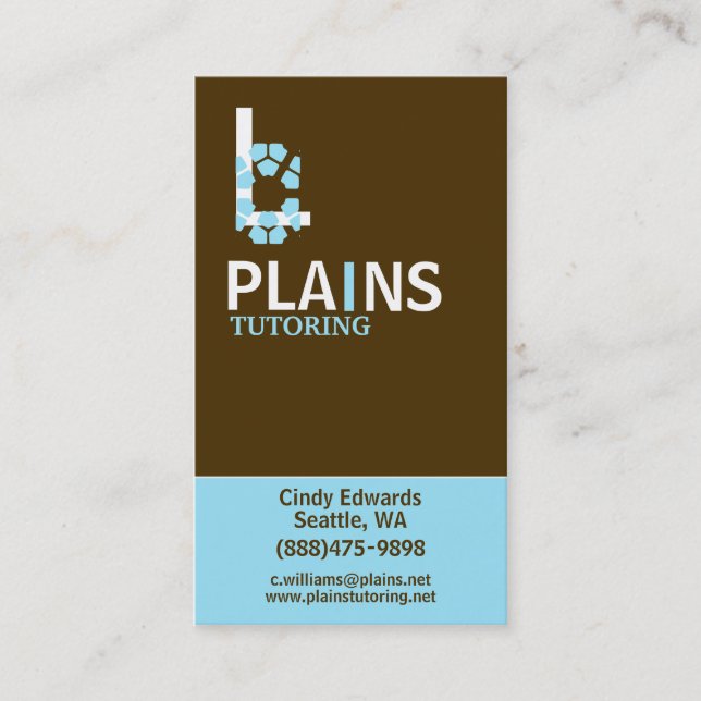 Vertical Brown and Aqua Business Card (Front)