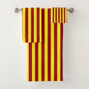 Vertical Burgundy and Yellow Stripes Bath Towel Set