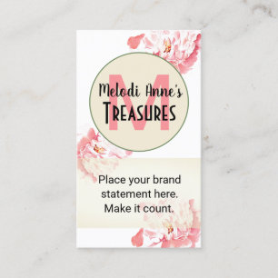 Vertical Business Card Pink Peonies w/Logo