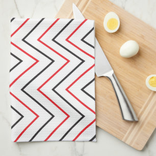 Vertical Chevron Stripe Black and Red Tea Towel