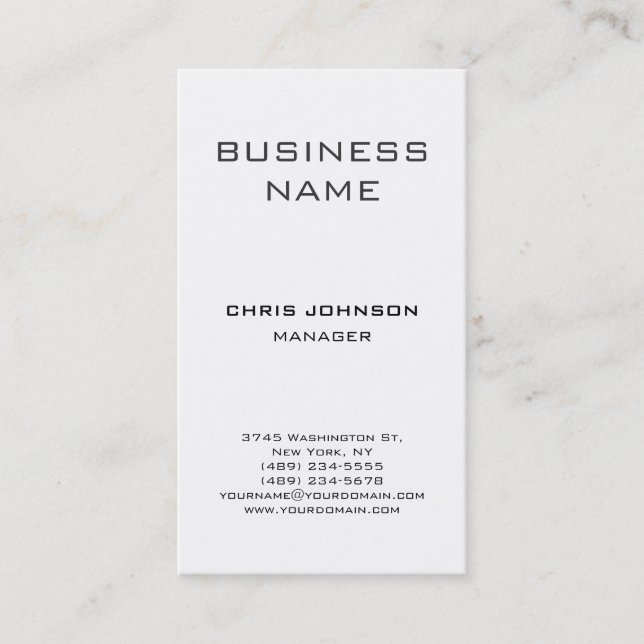 Vertical Classical White Manager Business Card (Front)
