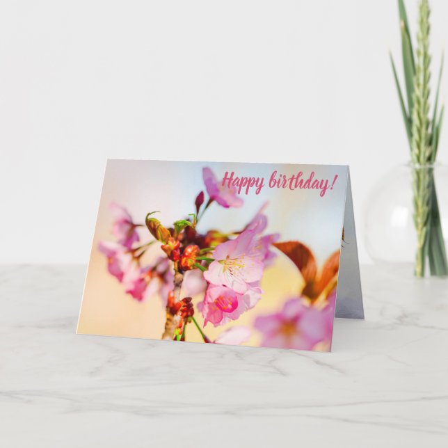 Vertical Cluster Of Sakura Flowers In The Garden Card (Front)