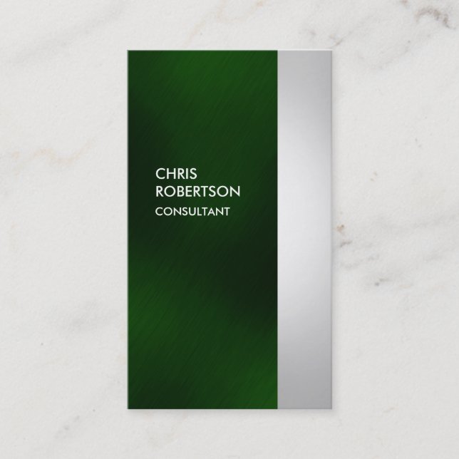 Vertical Colourful Green Grey Stripes Business Car Card (Front)