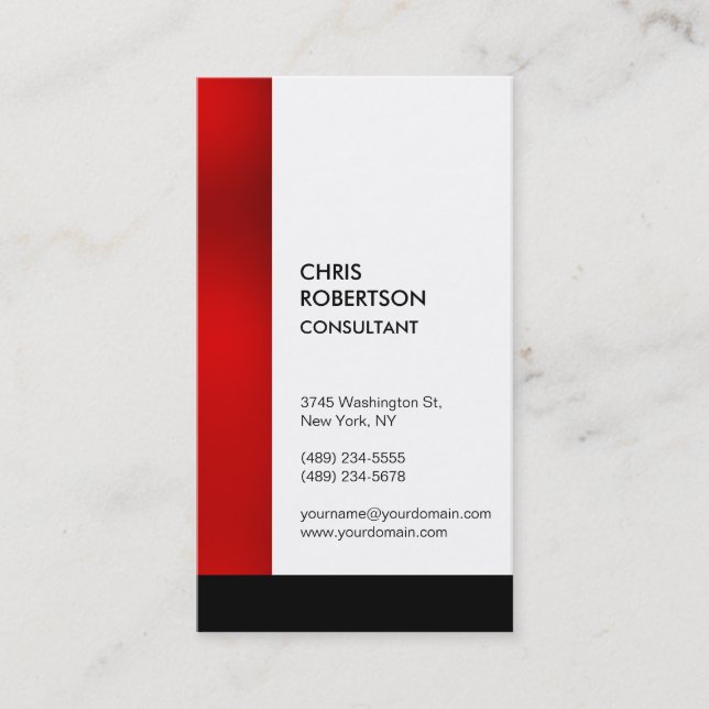 Vertical Colourful Red Black Stripes Business Card (Front)