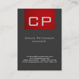 Vertical Creative Grey Red Monogram Business Card