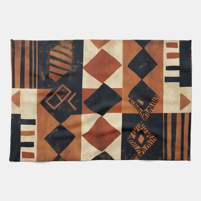 Vertical design with African elements Tea Towel (Horizontal)