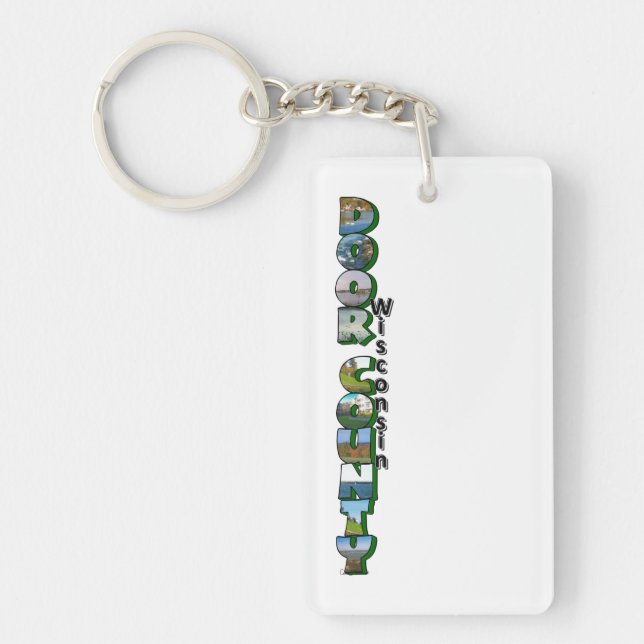 Vertical Door County Wisconsin Big Letter Key Ring (Front)