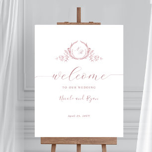 Vertical Dusty Rose Monogram Wedding Welcome Sign