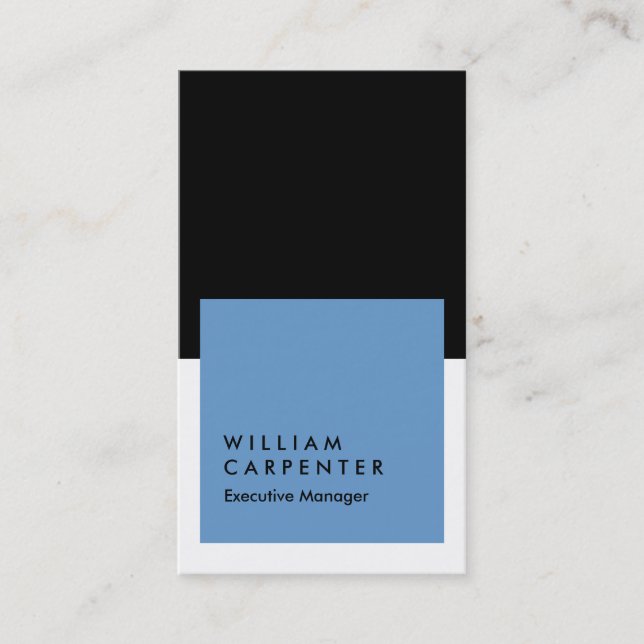 Vertical elegant blue white black plain manager business card (Front)