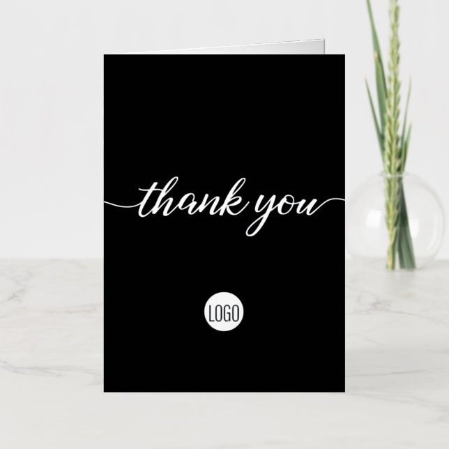 Vertical Elegant Custom Black Gold logo Business Foil Greeting Card (Front)