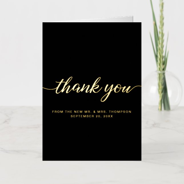 Vertical Elegant Custom Wedding Photo Script Gold Foil Greeting Card (Front)