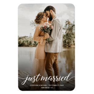 Vertical Elopement Just Married Wedding Photo Magnet