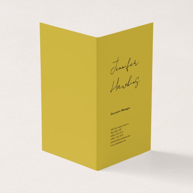 Vertical gold colour professional plain handwritin business card (Outside)