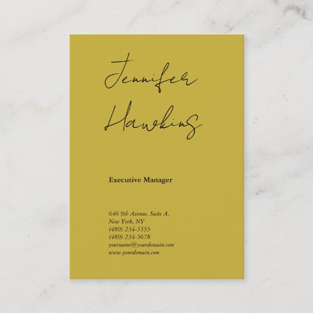 Vertical gold colour professional plain handwritin business card (Front)