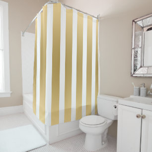 Vertical Gold Stripes On White Background Shower Curtain