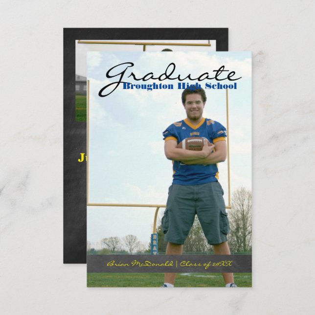 Vertical Graduate Photo - 3x5 Chalkboard Stripe Invitation (Front/Back)