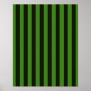 Vertical Green & Black Classic Stripes Background Poster