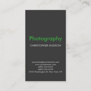 Vertical Green Grey Photography Business Card