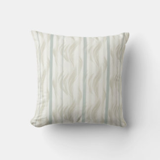 Vertical Green Stripes & Beige Leafy Wave Pattern Cushion