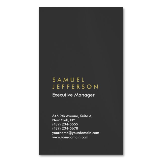 Vertical grey black professional plain modern 	Magnetic business card (Front Vertical)