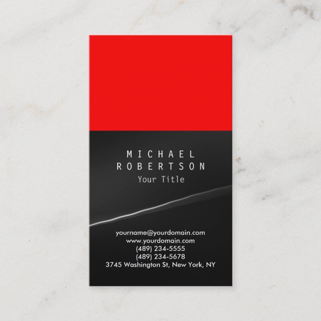 Vertical Grey Black Red Plain Business Card (Front)