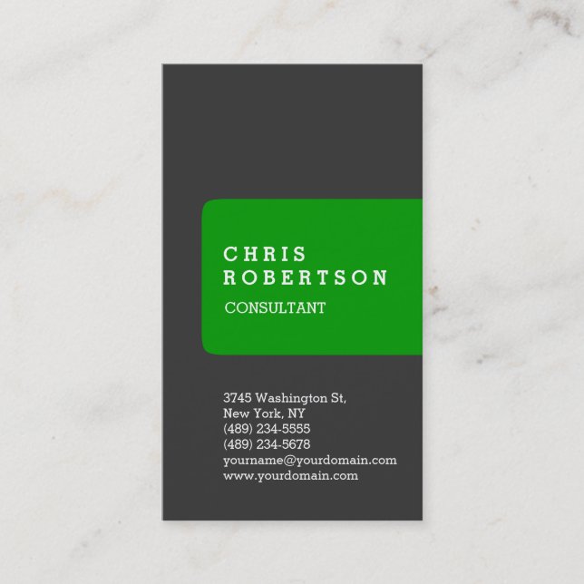 Vertical Grey Green Stripe Plain Business Card (Front)