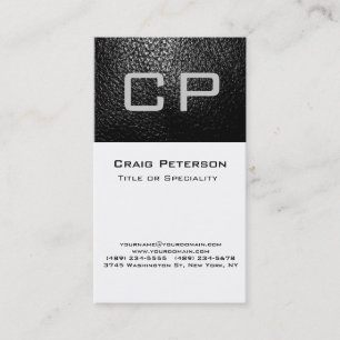 Vertical Grey Leather White Monogram Business Card
