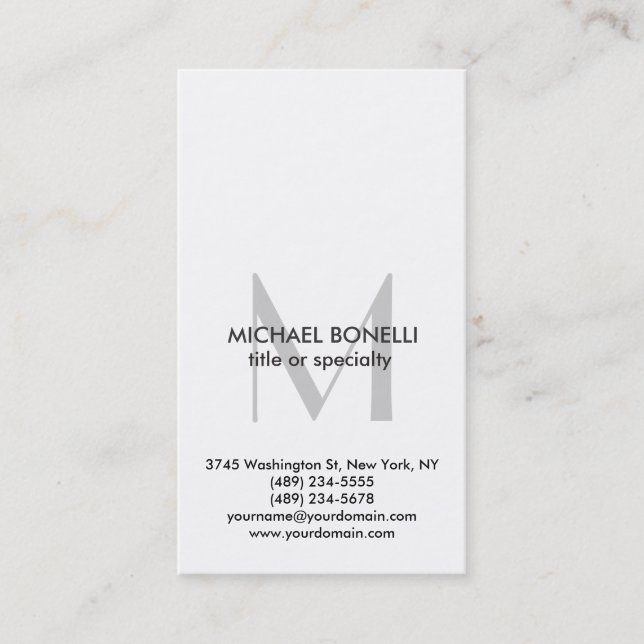 Vertical Grey Monogram Black White Business Card (Front)