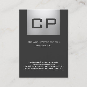 Vertical Grey Monogram Business Card