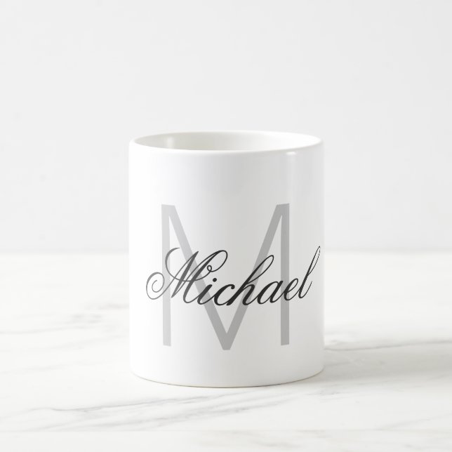 Vertical Grey Monogram Minimalist Plain Chic Coffee Mug (Center)
