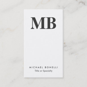 Vertical Grey Monogram White Clean Business Card