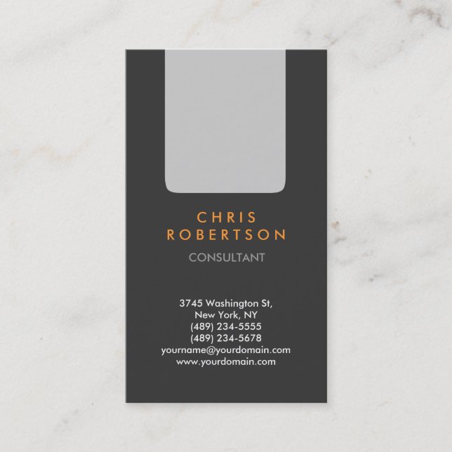 Vertical Grey Orange Consultant Business Card (Front)