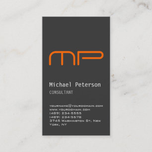 Vertical Grey Orange Monogram Business Card