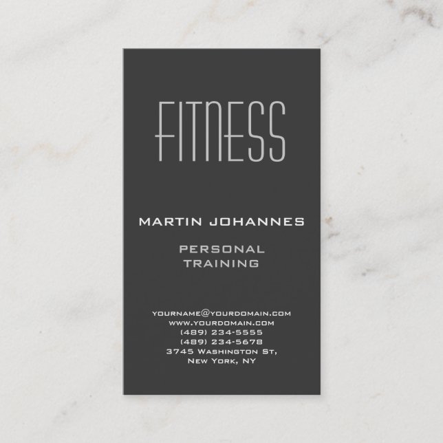 Vertical Grey Personal Trainer Business Card (Front)