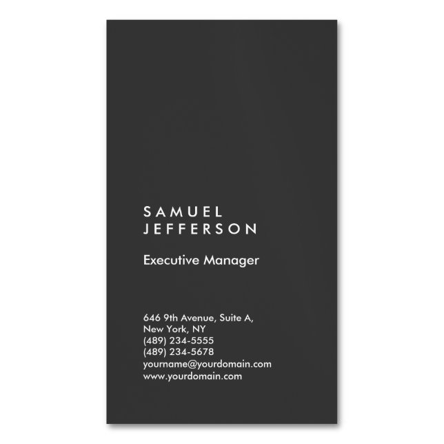 Vertical grey professional plain modern stylish 	Magnetic business card (Front Vertical)