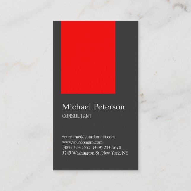 Vertical Grey Red Stripe Consultant Business Card (Front)