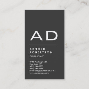 Vertical Grey Trendy Monogram Business Card