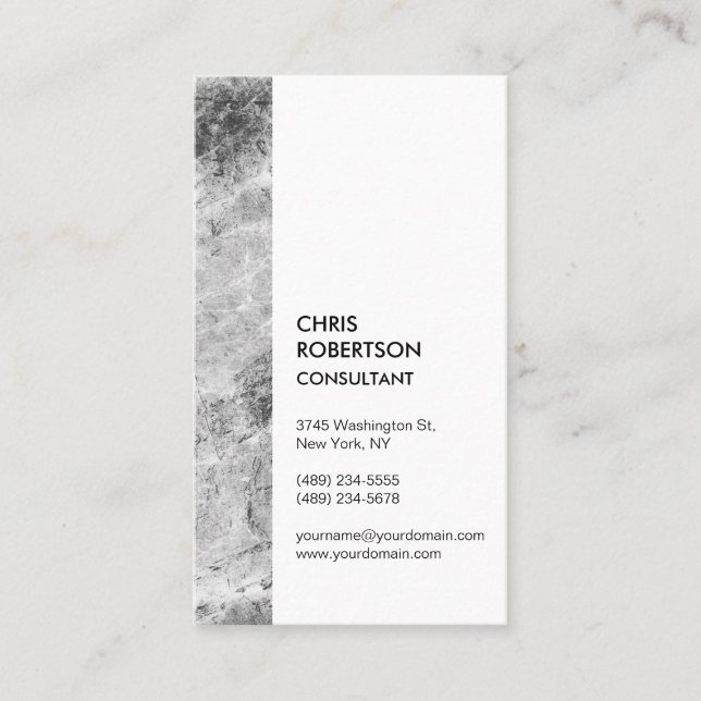 Vertical Grey White Minimalist Modern Business Card (Front)