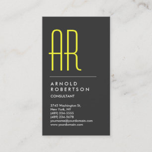 Vertical Grey Yellow Monogram Business Card