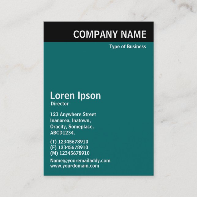 Vertical Header - Black with Teal 006666 Business Card (Front)