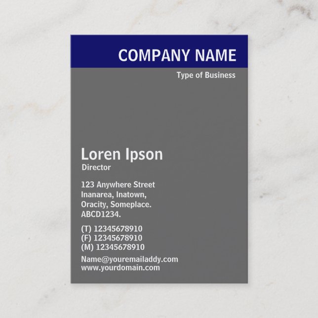 Vertical Header - Blue with Grey and White Business Card (Front)