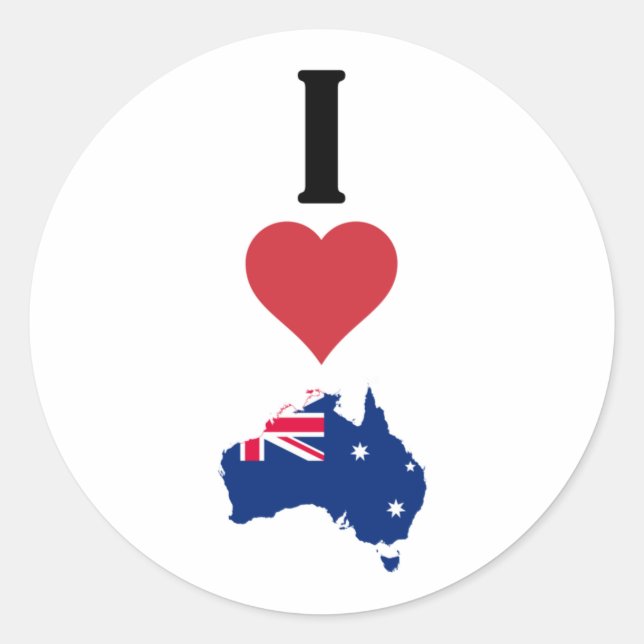 Vertical I Love Australia / I Heart Australia Classic Round Sticker (Front)