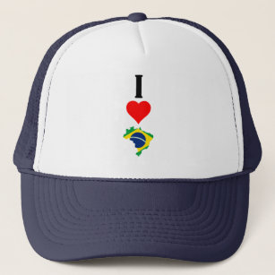 Vertical I Love Brazil / I Heart Brazil Brazilian Trucker Hat