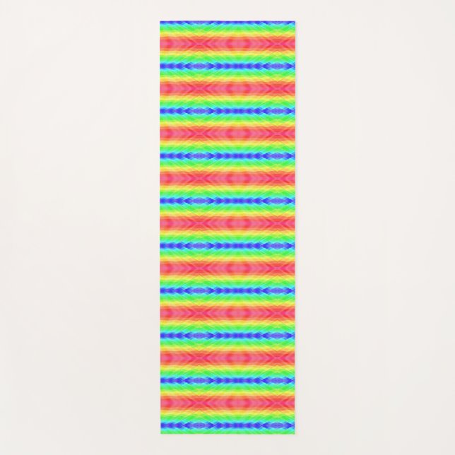 Vertical image of a vibrant, rainbow-coloured  yoga mat (Front)