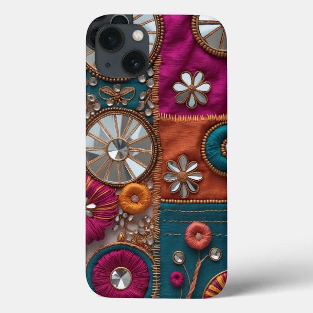 Vertical Indian Mirrorwork & Thread Embroidery Case-Mate iPhone Case (Back)