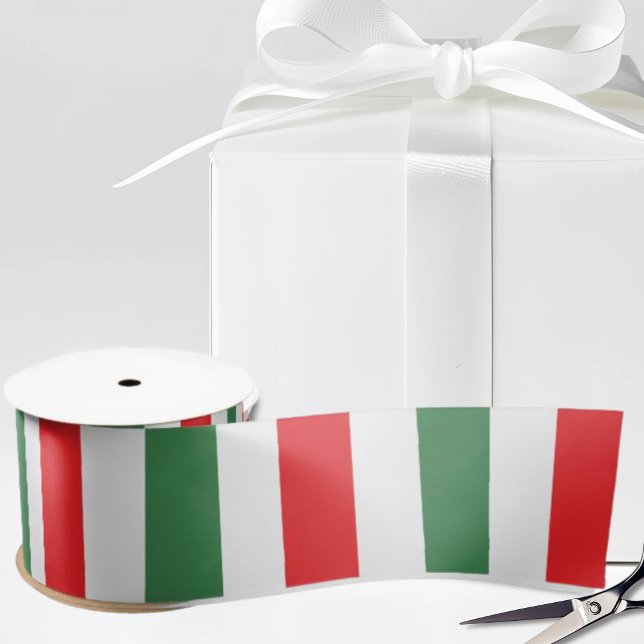Vertical Italian Flag Stripes on White Satin Ribbon (Vertical Italian flag stripes satin ribbon for Italy celebrations, gifts and heritage crafting)
